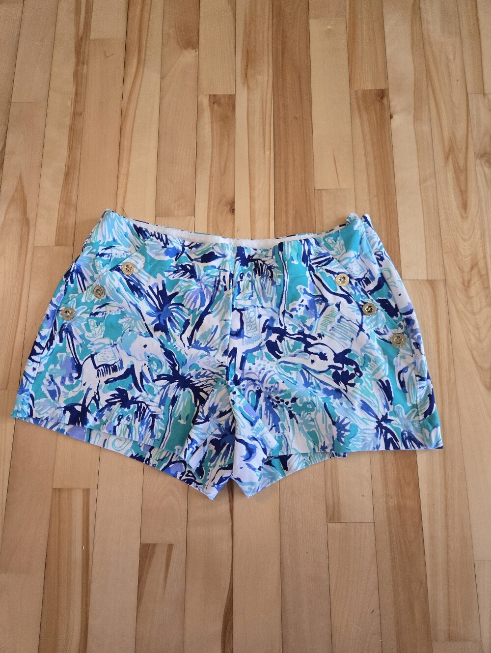 Lilly Pulitzer Aqua & Navy Tropical Print Shorts Size 10